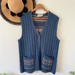 Vintage Express Blue Wool Mohair Knit Sleeveless Sweater Vest Cottagecore